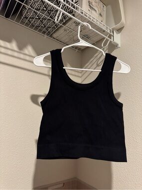 One Step Ahead Black Ribbed Crop Tank Top